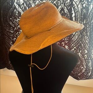 Tan Wide-Brimmed Sun Hat with Chin Strap
